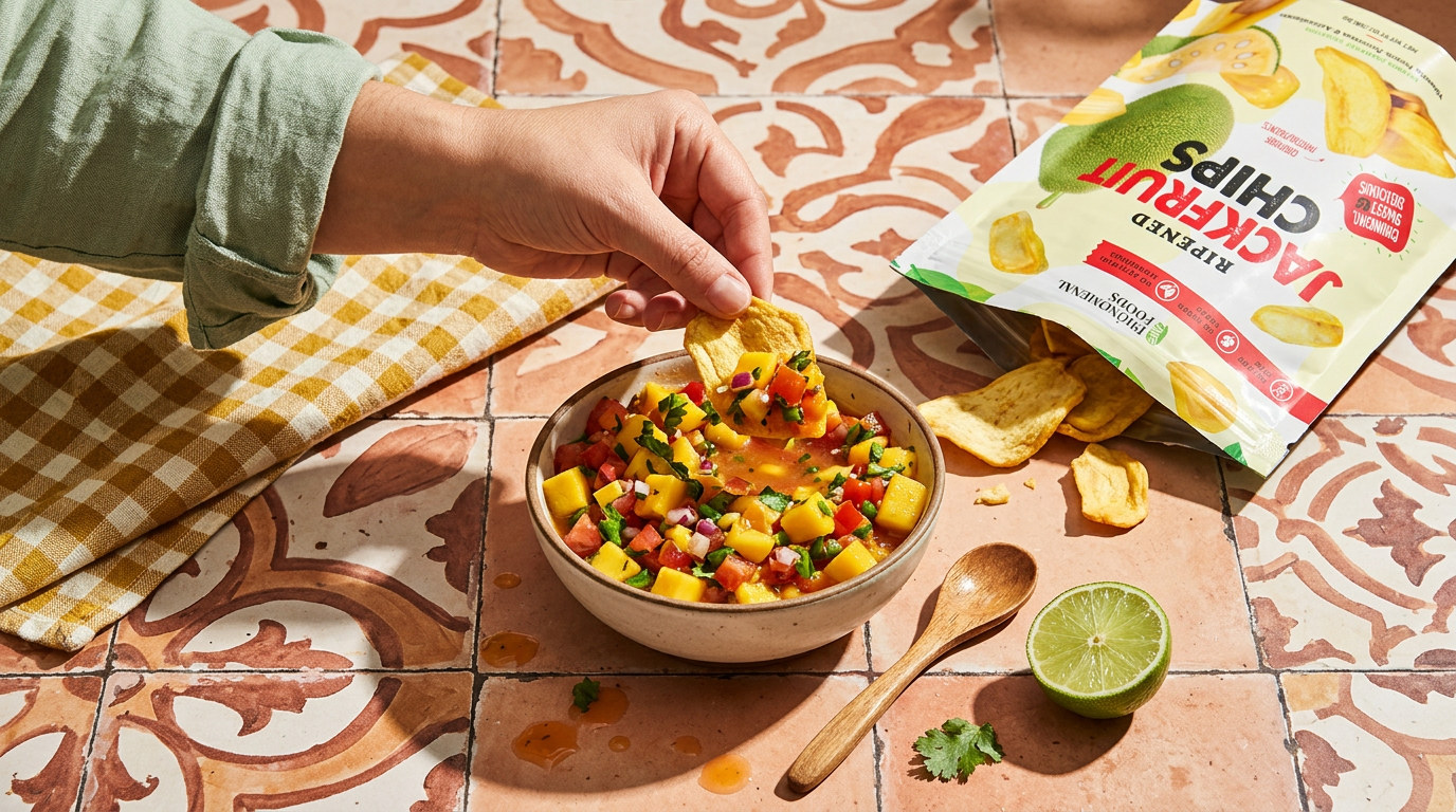Mango Salsa for Jackfruit Chips (the best Summertime party dip)