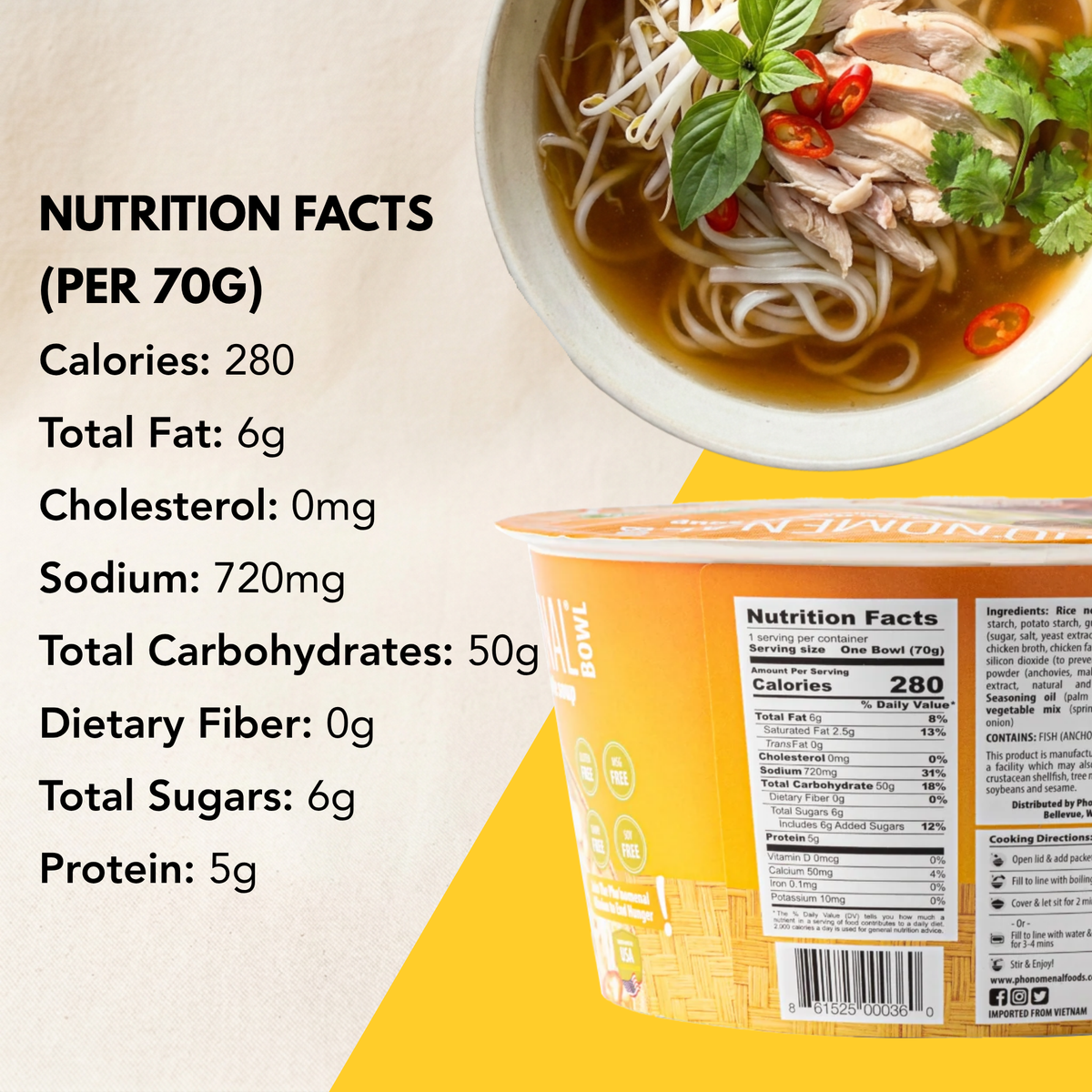 Pho’nomenal Bowl Instant Chicken Pho (Case of 6 Bowls)