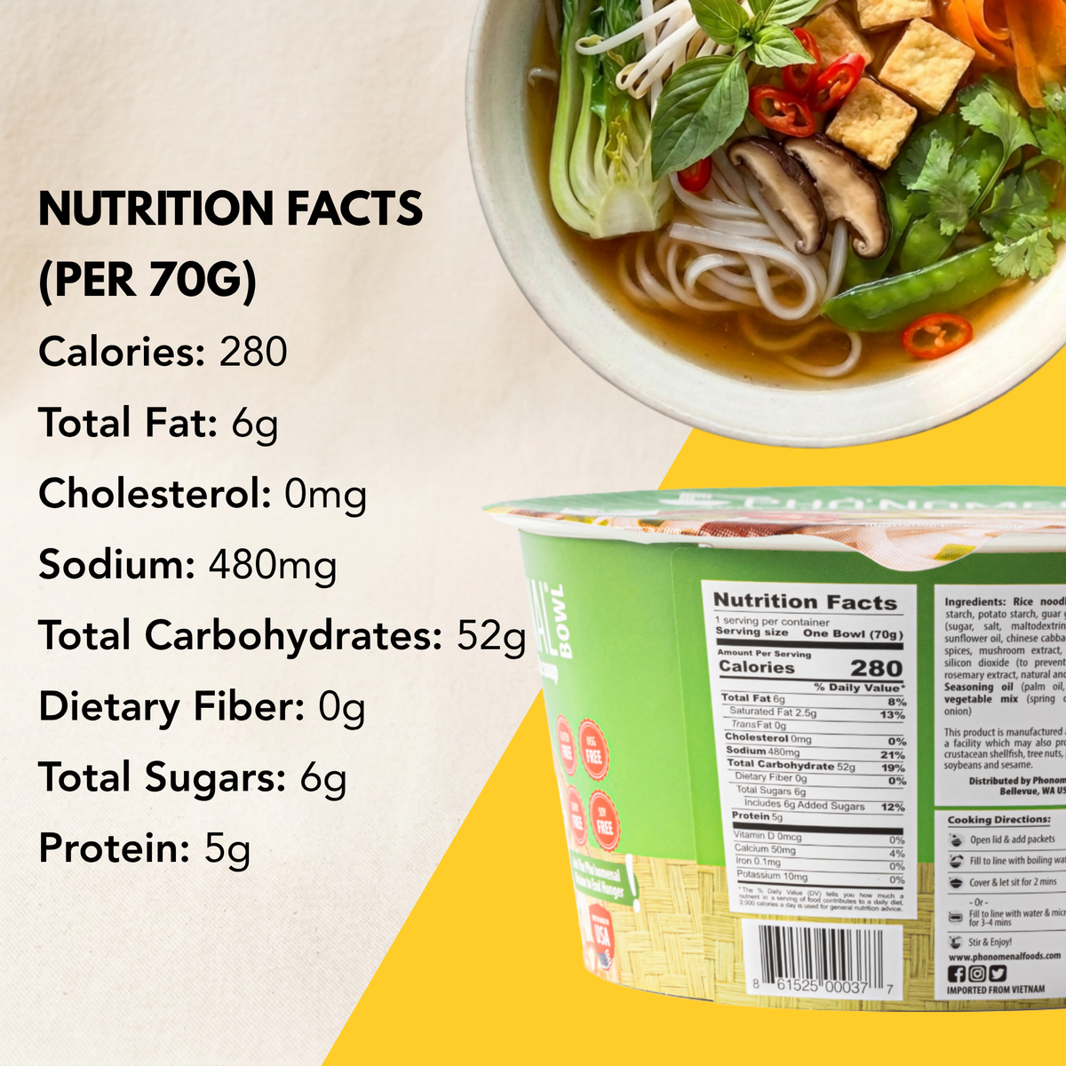 Pho’nomenal Bowl Instant Veggie Pho (Case of 6 Bowls)