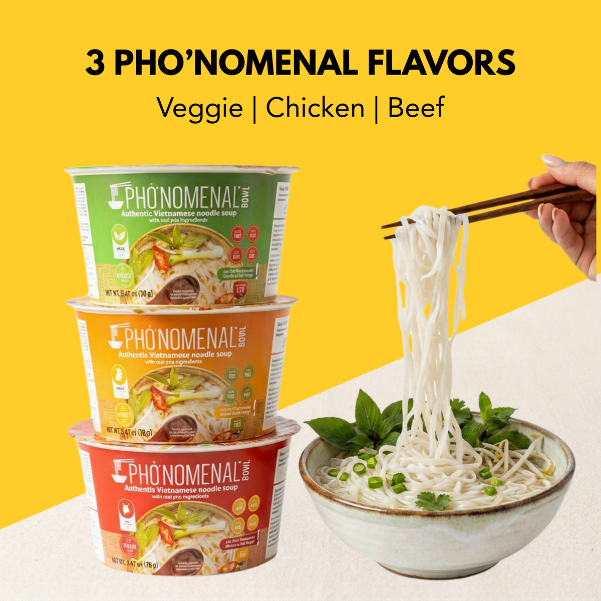 Pho’nomenal Bowl Instant Chicken Pho (Case of 6 Bowls)