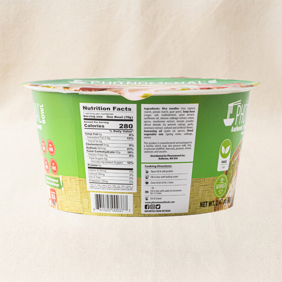 Pho’nomenal Bowl Instant Veggie Pho (Case of 6 Bowls)