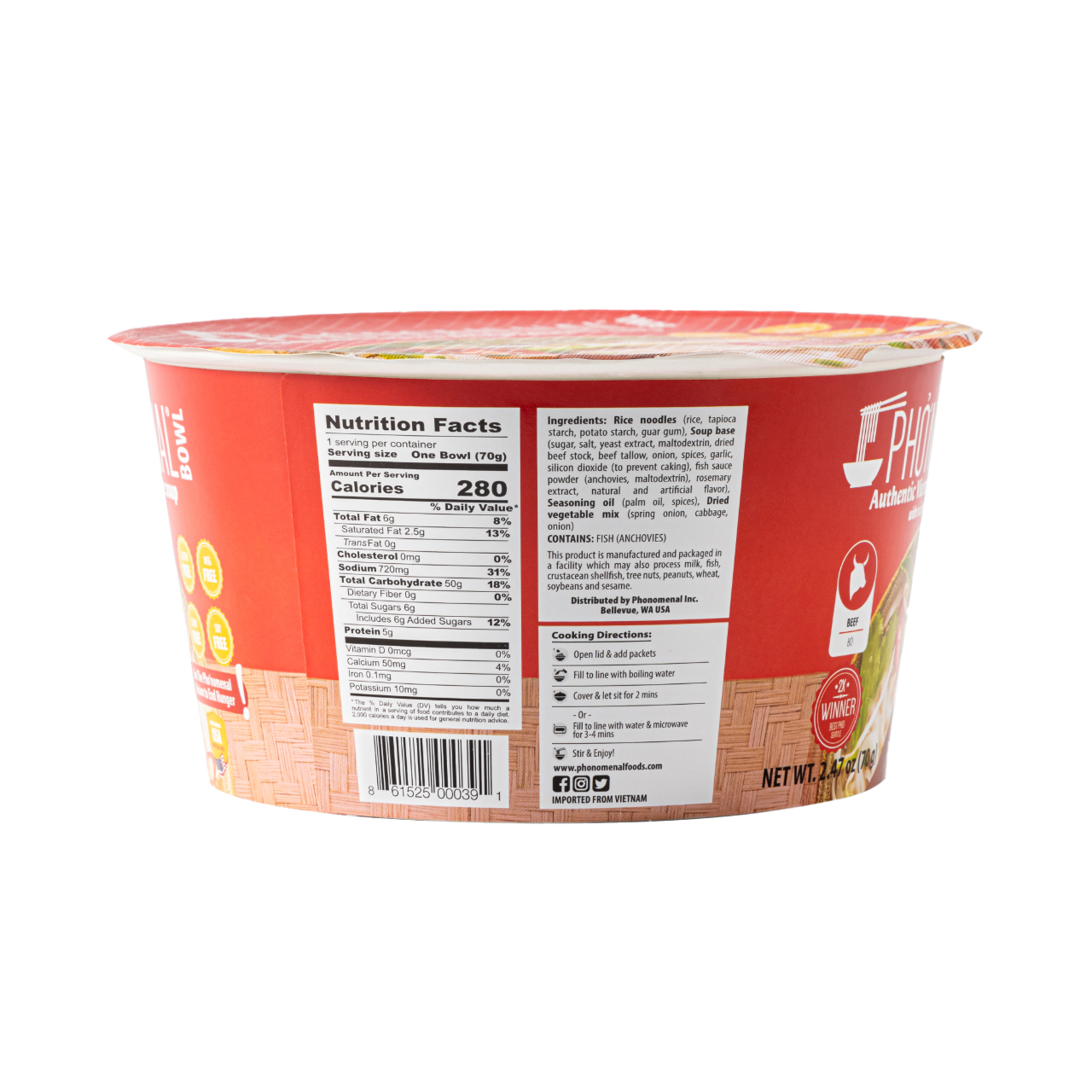 Pho’nomenal Bowl Instant Beef Pho (Case of 6 Bowls)